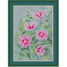 230020Р Little Stitch Набір для вишивки рахунковим хрестиком - Мальви 26,6x37,5 см, Linda 27 ct (айворі)