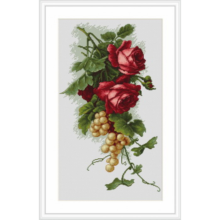 B2229 Красные розы с виноградом. Luca-S. Набор для вышивания нитками