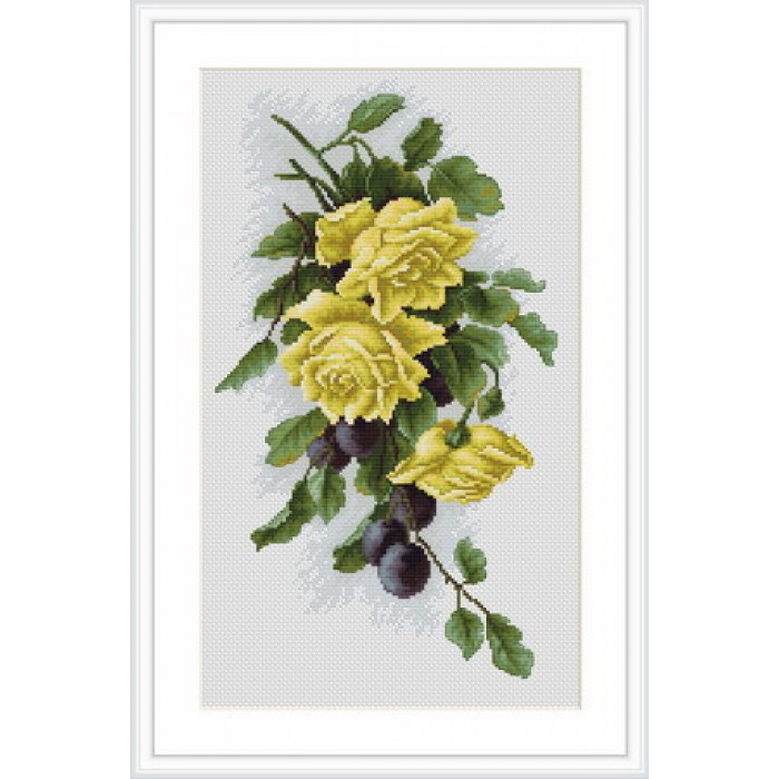 B2230 Жёлтые розы со сливами. Luca-S. Набор для вышивания нитками