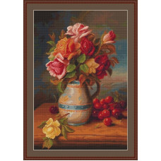 240053 Little Stitch Набір для вишивки рахунковим хрестиком - Троянди і вишні 30x45 см, Aida16 (айворі)