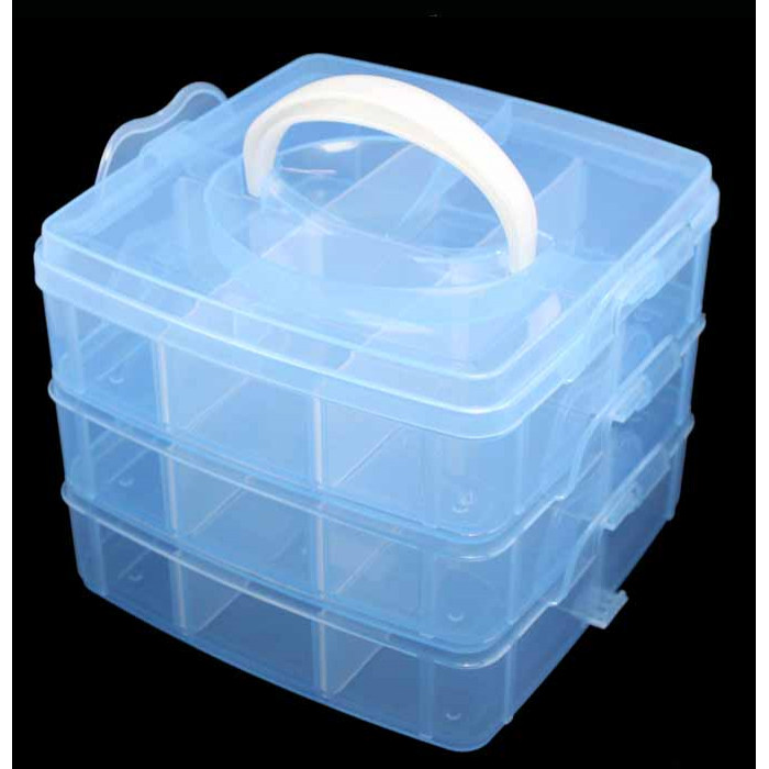 Органайзер для рукоділля 3 яруси 18 клітинок,15*15*13см., блакитний, валіза малий