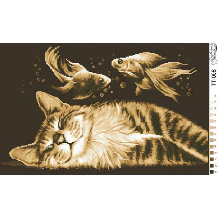 ТТ008ан5132 Котячі сни сепія 51х32. Барвиста вишиванка. Схема на тканині для вишивання бісером
