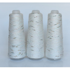 25 Пряжа Visco Knot Infinity Yarn, 100гр - 500м, теплий білий+мультіколор, 100% віскоза з люрексом