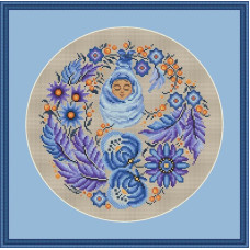 250065 Little Stitch Набір для вишивки рахунковим хрестиком - Блакитний віночок 21,5x21,5 см, Aida16 (айворі)