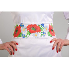 ПС001кБнннн Пояс жіночий, атлас-коттон, білий. Барвиста вишиванка. Заготовка для вишивки бісером