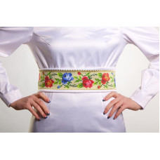 ПС005кБнннн Пояс жіночий, атлас-коттон, білий. Барвиста вишиванка. Заготовка для вишивки бісером