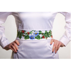 ПС007кБнннн Пояс жіночий, атлас-коттон, білий. Барвиста вишиванка. Заготовка для вишивки бісером