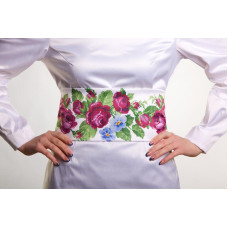 ПС010кБнннн Пояс жіночий, атлас-коттон, білий. Барвиста вишиванка. Заготовка для вишивки бісером