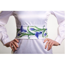 ПС015кБнннн Пояс жіночий, атлас-коттон, білий. Барвиста вишиванка. Заготовка для вишивки бісером