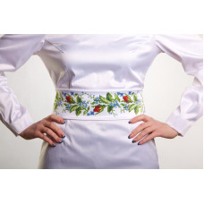 ПС020кБнннн Пояс жіночий, атлас-коттон, білий. Барвиста вишиванка. Заготовка для вишивки бісером