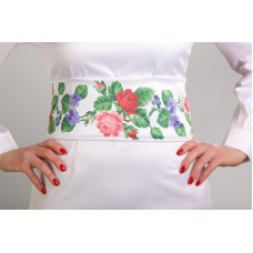 ПС021кБнннн Пояс жіночий, атлас-коттон, білий. Барвиста вишиванка. Заготовка для вишивки бісером