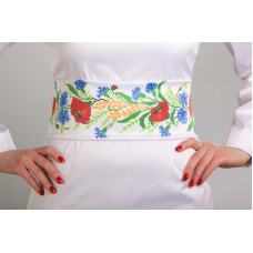 ПС024кБнннн Пояс жіночий, атлас-коттон, білий. Барвиста вишиванка. Заготовка для вишивки бісером