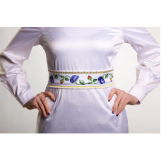ПС035кБнннн Пояс жіночий, атлас-коттон, білий. Барвиста вишиванка. Заготовка для вишивки бісером