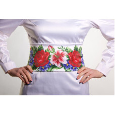 ПС361кБнннн Пояс жіночий, атлас-коттон, білий. Барвиста вишиванка. Заготовка для вишивки бісером