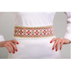 ПС039кБнннн Пояс жіночий, атлас-коттон, білий. Барвиста вишиванка. Заготовка для вишивки бісером