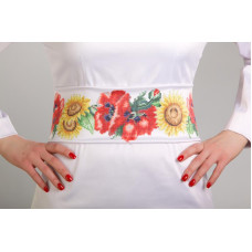 ПС040кБнннн Пояс жіночий, атлас-коттон, білий. Барвиста вишиванка. Заготовка для вишивки бісером