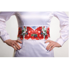 ПС041кБнннн Пояс жіночий, атлас-коттон, білий. Барвиста вишиванка. Заготовка для вишивки бісером