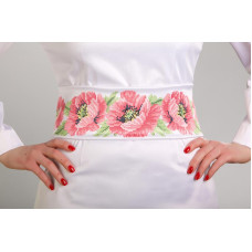 ПС042кБнннн Пояс жіночий, атлас-коттон, білий. Барвиста вишиванка. Заготовка для вишивки бісером