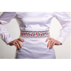 ПС043кБнннн Пояс жіночий, атлас-коттон, білий. Барвиста вишиванка. Заготовка для вишивки бісером