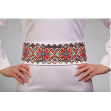 ПС047кБнннн Пояс жіночий, атлас-коттон, білий. Барвиста вишиванка. Заготовка для вишивки бісером