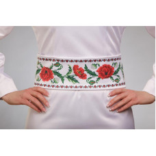 ПС050кБнннн Пояс жіночий, атлас-коттон, білий. Барвиста вишиванка. Заготовка для вишивки бісером
