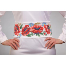 ПС054кБнннн Пояс жіночий, атлас-коттон, білий. Барвиста вишиванка. Заготовка для вишивки бісером