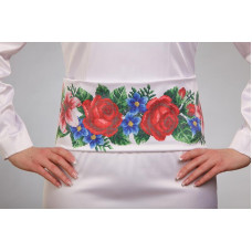 ПС055кБнннн Пояс жіночий, атлас-коттон, білий. Барвиста вишиванка. Заготовка для вишивки бісером