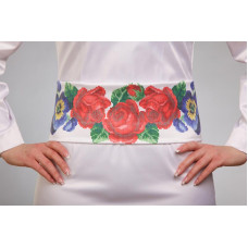 ПС056кБнннн Пояс жіночий, атлас-коттон, білий. Барвиста вишиванка. Заготовка для вишивки бісером