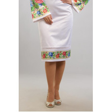 СЖ005кБнннн Спідниця жіноча, атлас-коттон, білий. Барвиста вишиванка. Заготовка для вишивки бісером