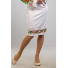 СЖ030кБнннн Спідниця жіноча, атлас-коттон, білий. Барвиста вишиванка. Заготовка для вишивки бісером