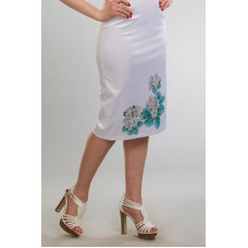 СЖ052кБнннн Спідниця жіноча, атлас-коттон, білий. Барвиста вишиванка. Заготовка для вишивки бісером