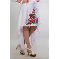 СЖ054кБнннн Спідниця жіноча, атлас-коттон, білий. Барвиста вишиванка. Заготовка для вишивки бісером