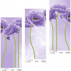 ТК057ан7278 Фіолетові маки. Триптих 72х78 см. Барвиста вишиванка. Схема на тканині для вишивання бісером