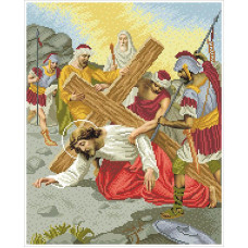 101 ХД-07-схема Ісус вдруге падає під тягарем хреста. БС Солес. Схема на тканині для вишивання бісером