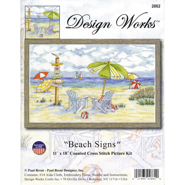 2862 Design Works Набір для вишивки рахунковим хрестиком - Пляжні знаки 45,7x27,9 см, Aida14