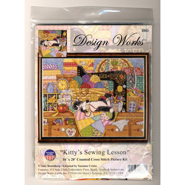 2863 Design Works Набір для вишивки рахунковим хрестиком - Урок шиття для кошенят 50,8x40,6 см, Aida14