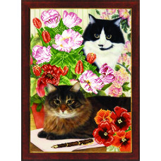 СБ-263 Квіткові коти. Чарівна Мить. Схема на тканині для вишивання бісером