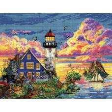 2923 Design Works Набір для вишивки рахунковим хрестиком - Захід сонця над маяком 35,6x27,9 см, Aida14
