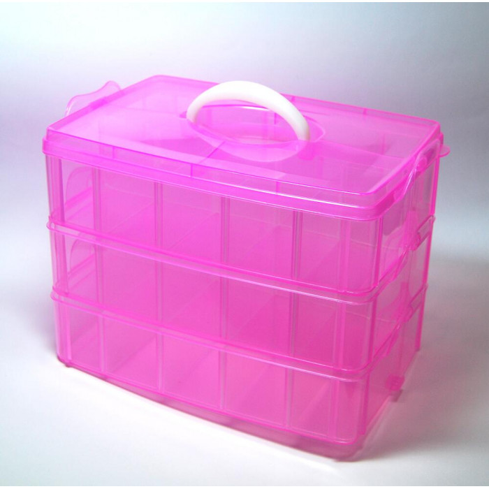 Органайзер для рукоділля 3 яруси 30 клітинок,25*16,5*19 см., рожевий, валіза середній