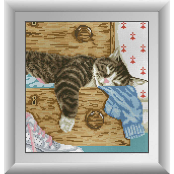 30373 Сплячий кіт. Dream Art. Набір алмазної мозаїки (квадратні, повна)