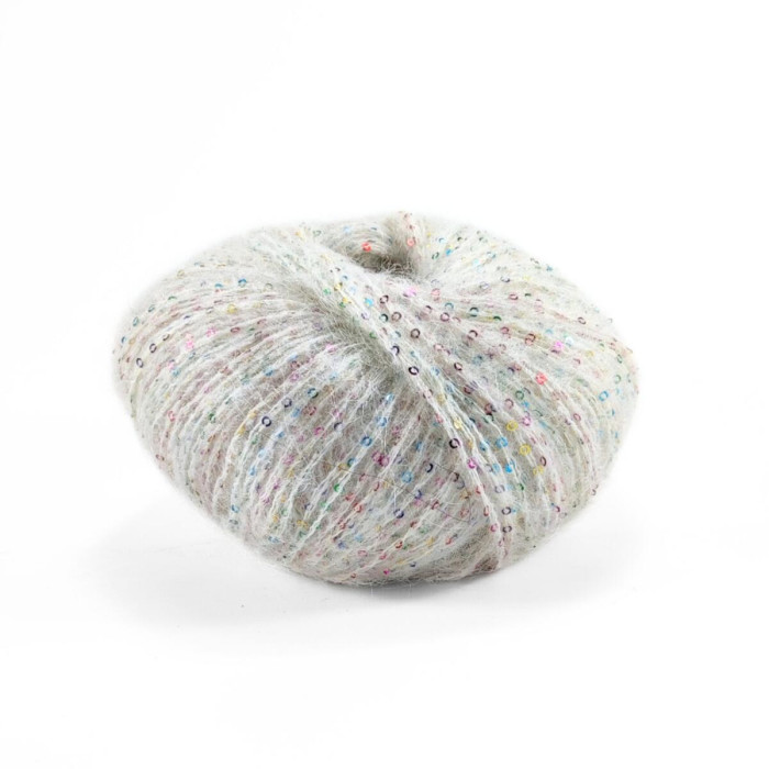 30561 Пряжа Lana Gatto Cocktail, 50г - 115м, перлинний+голографічна паєтка, 15% мохер, 19% акрил, 23% поліестер, 43% поліамід