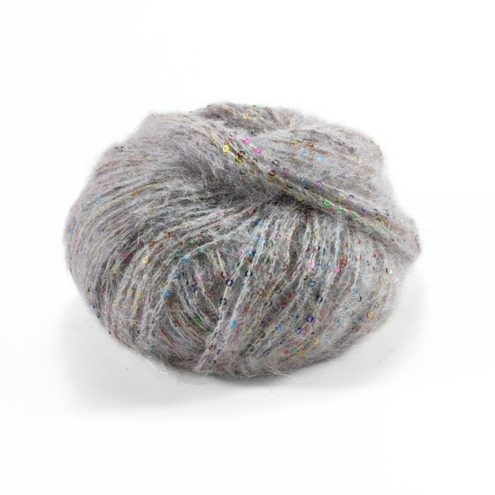 30563 Пряжа Lana Gatto Cocktail, 50г - 115м, сірий+голографічна паєтка, 15% мохер, 19% акрил, 23% поліестер, 43% поліамід