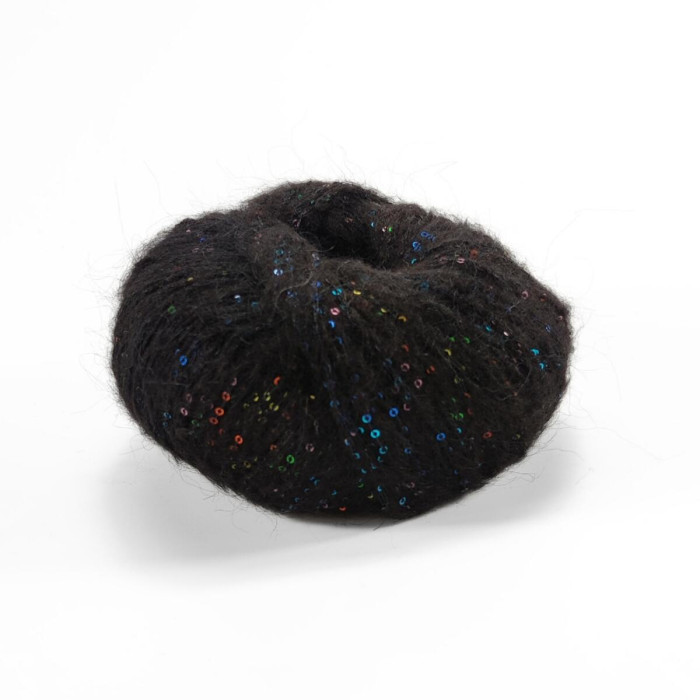 30564 Пряжа Lana Gatto Cocktail, 50г - 115м, чорний+голографічна паєтка, 15% мохер, 19% акрил, 23% поліестер, 43% поліамід