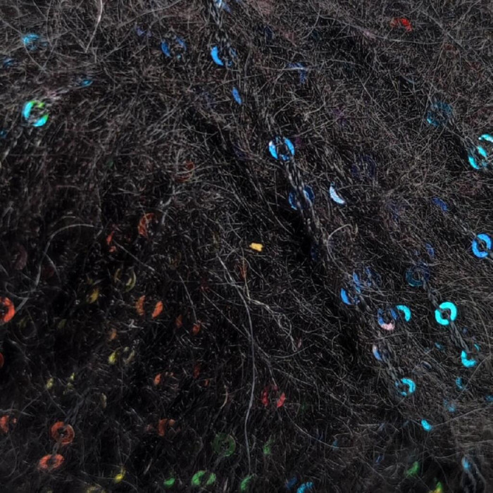 30564 Пряжа Lana Gatto Cocktail, 50г - 115м, чорний+голографічна паєтка, 15% мохер, 19% акрил, 23% поліестер, 43% поліамід