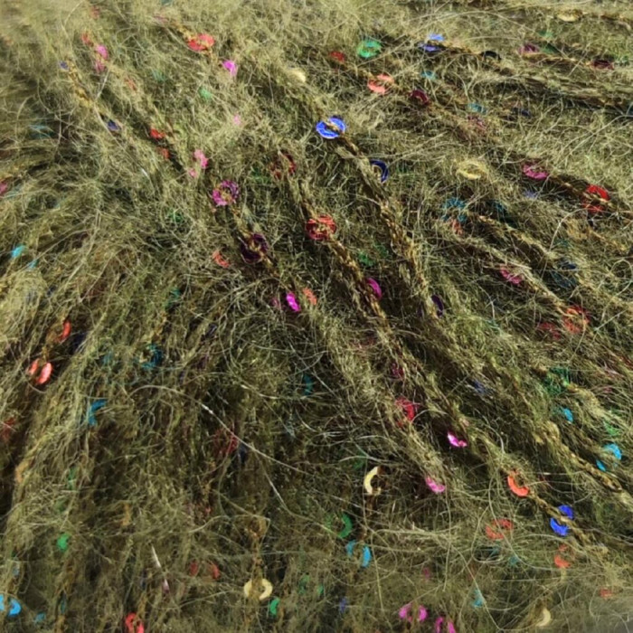 30568 Пряжа Lana Gatto Cocktail, 50г - 115м, хакі+голографічна паєтка, 15% мохер, 19% акрил, 23% поліестер, 43% поліамід