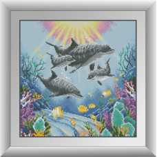 30659 Сімейство дельфінів. Dream Art. Набір алмазної мозаїки (квадратні, повна)