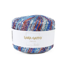 30905 Пряжа Lana Gatto Deco, 25г - 112м, блакитний-червоний мікс, 55% поліамід, 45% поліестер