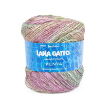 31023 Пряжа Lana Gatto Kenia, 100г - 250м, рожевий-бежевий-м'ятний мікс, 36% бавовна, 36% льон, 28% віскоза