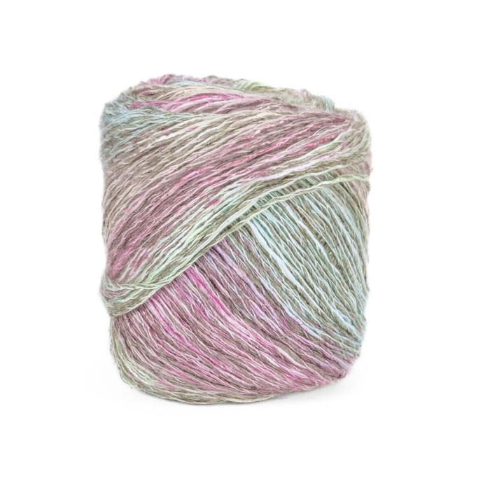 31023 Пряжа Lana Gatto Kenia, 100г - 250м, рожевий-бежевий-м'ятний мікс, 36% бавовна, 36% льон, 28% віскоза