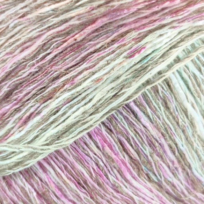 31023 Пряжа Lana Gatto Kenia, 100г - 250м, рожевий-бежевий-м'ятний мікс, 36% бавовна, 36% льон, 28% віскоза